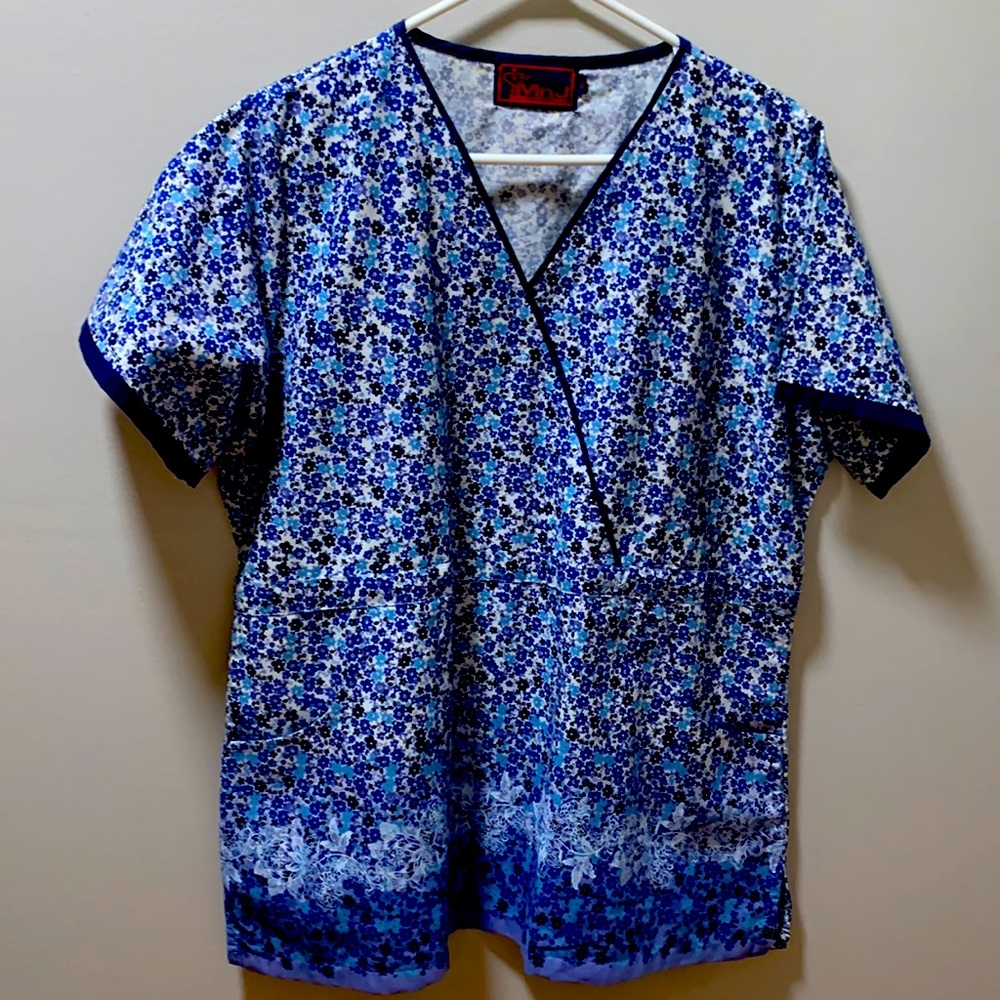 Navy flowered scrub top
